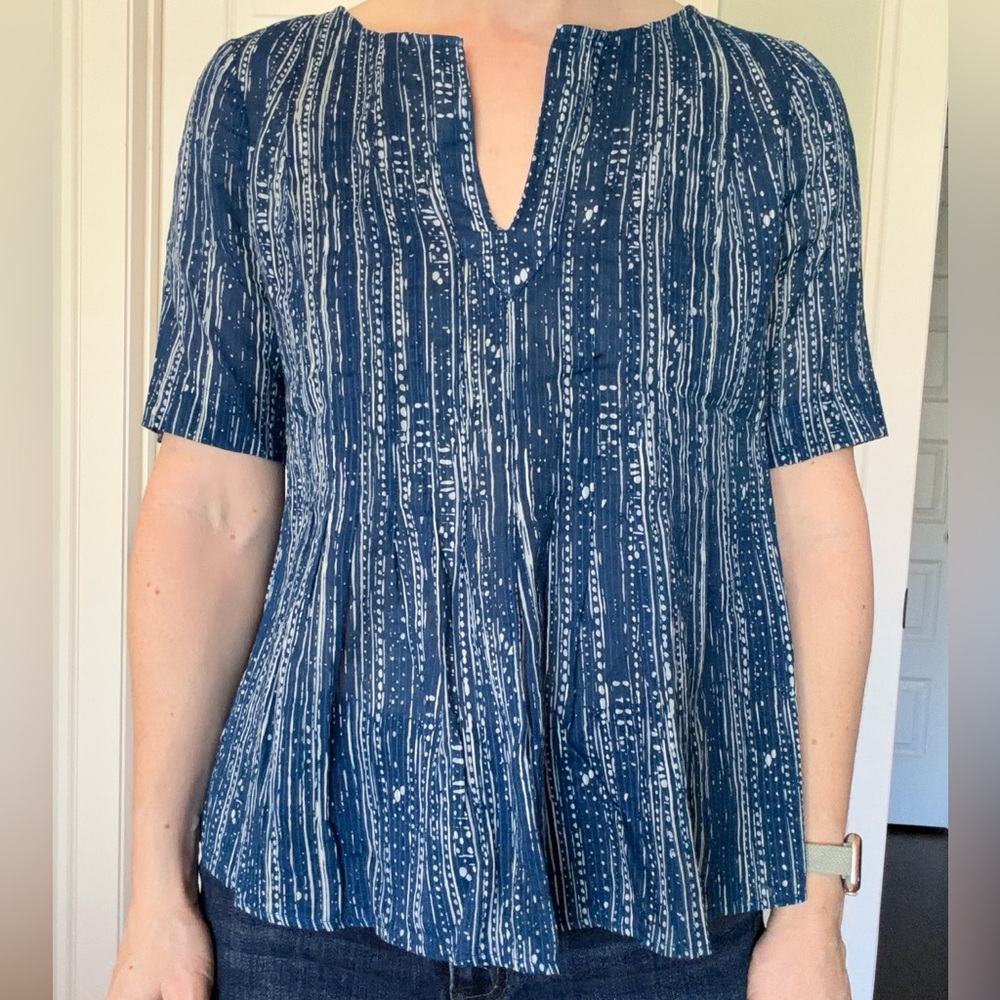 Anthropologie Maeve Indigo V-Neck Blouse